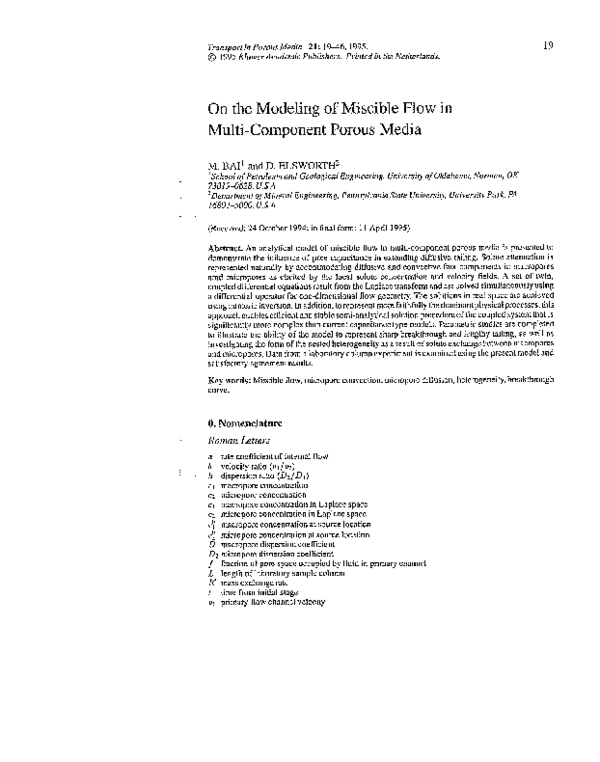 (PDF) On the modeling of miscible flow in multi-component porous media