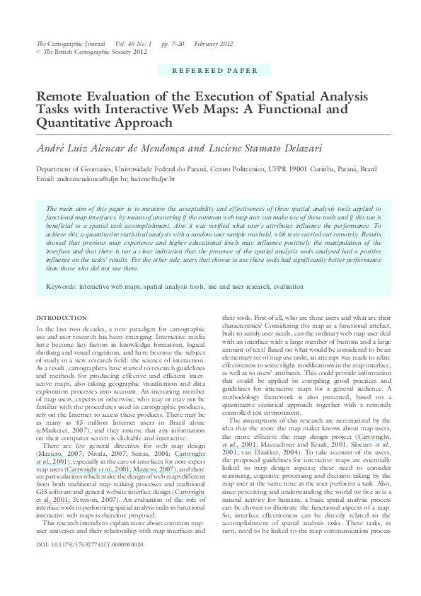 (PDF) Remote Evaluation of the Execution of Spatial Analysis Tasks with ...