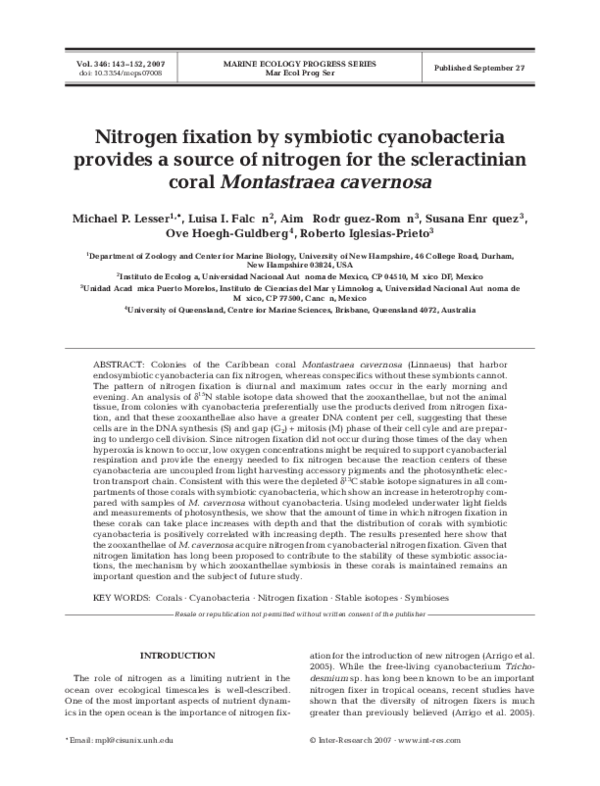 (PDF) Nitrogen fixation by symbiotic cyanobacteria provides a source of ...