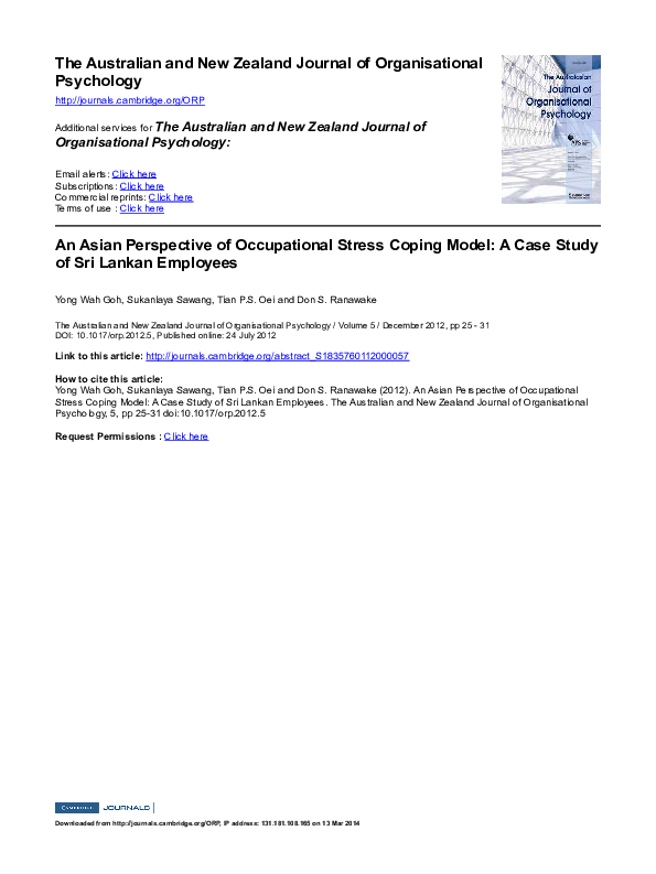 (PDF) An Asian Perspective of Occupational Stress Coping Model: A Case ...