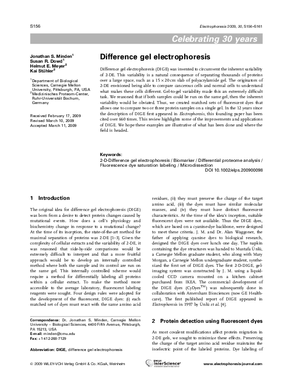 PDF) Difference gel electrophoresis | Helmut Meyer - Academia.edu