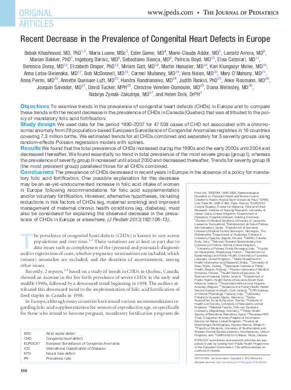 (PDF) Recent Decrease in the Prevalence of Congenital Heart Defects in ...