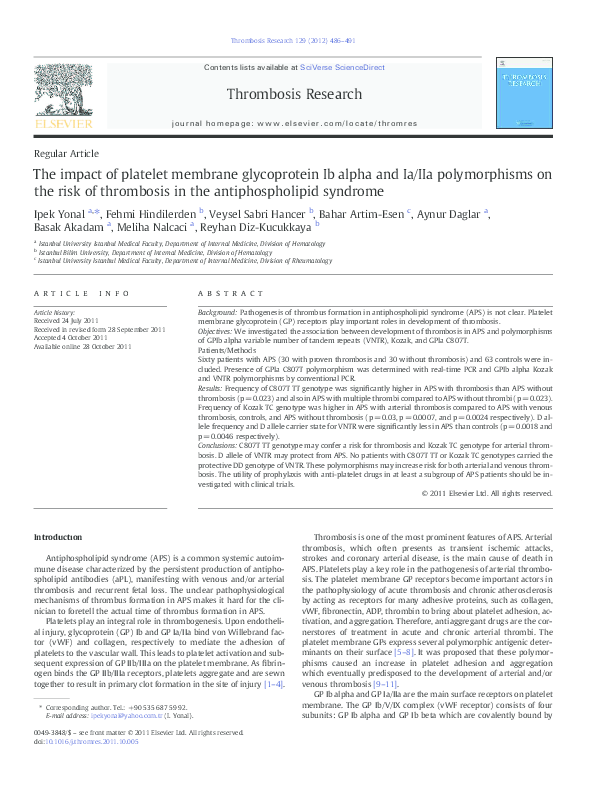 (PDF) The impact of platelet membrane glycoprotein Ib ...