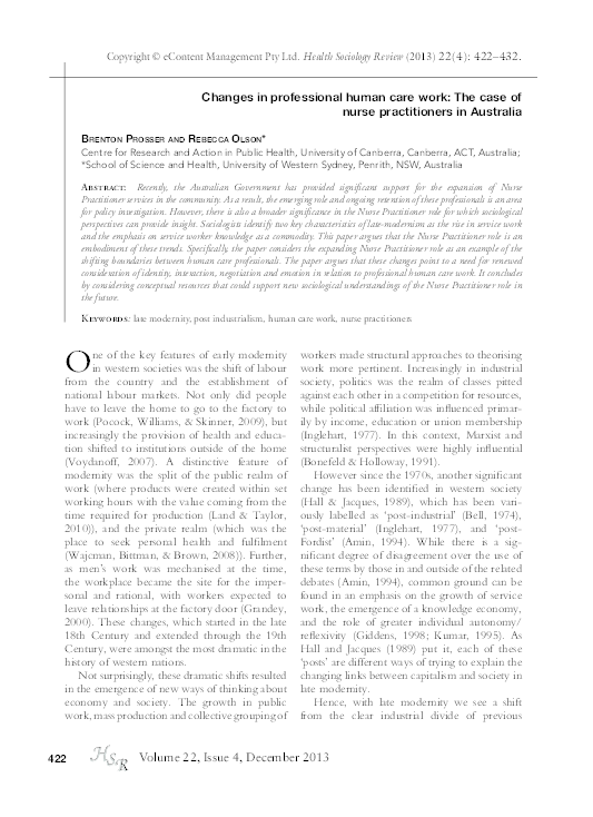 (PDF) Changes in professional human care work: The case of nurse ...