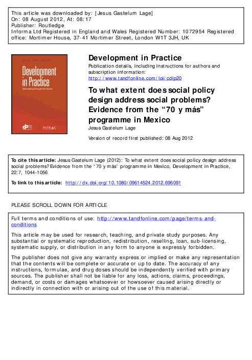 (PDF) Development in Practice To what extent does social policy design ...