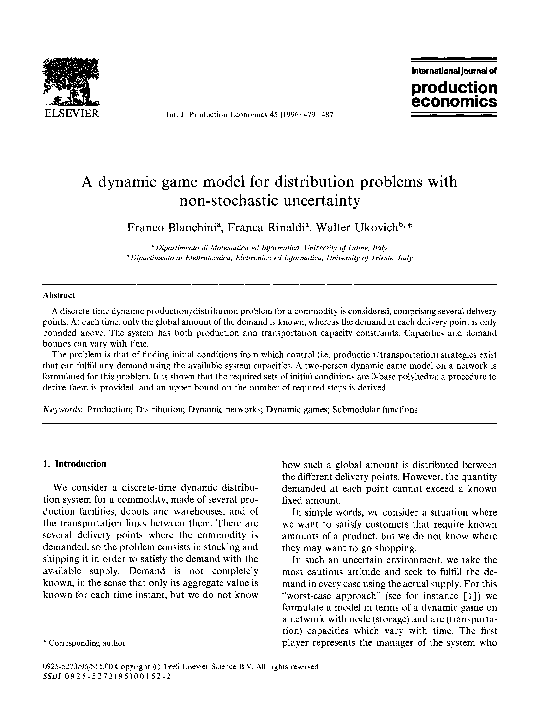 (PDF) A dynamic game model for distribution problems with non ...