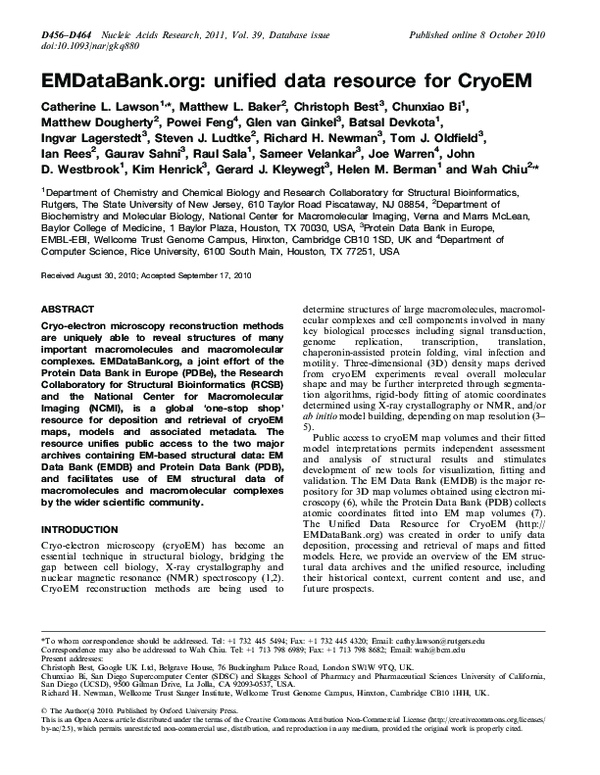 (PDF) EMDataBank.org: unified data resource for CryoEM