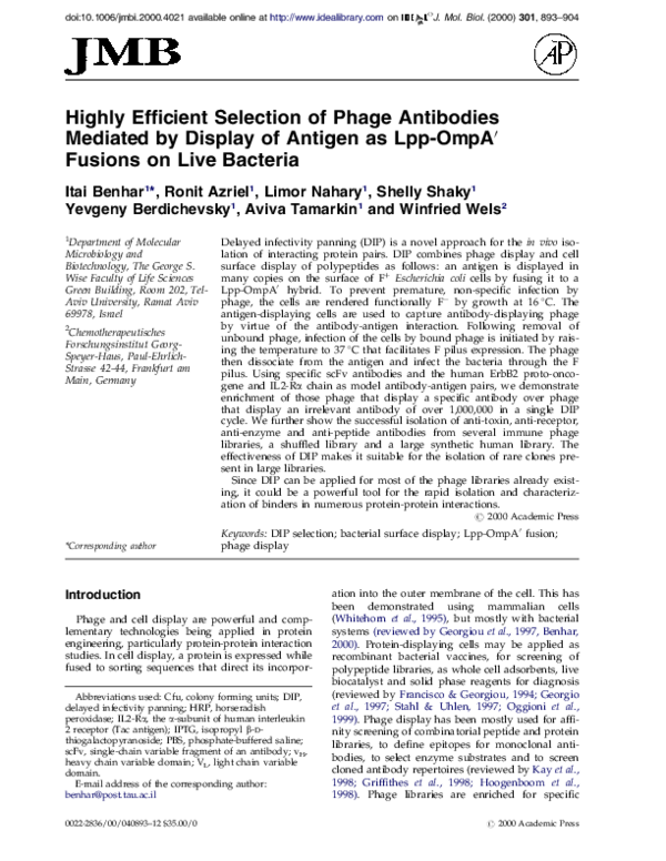 (PDF) Highly efficient selection of phage antibodies mediated by ...