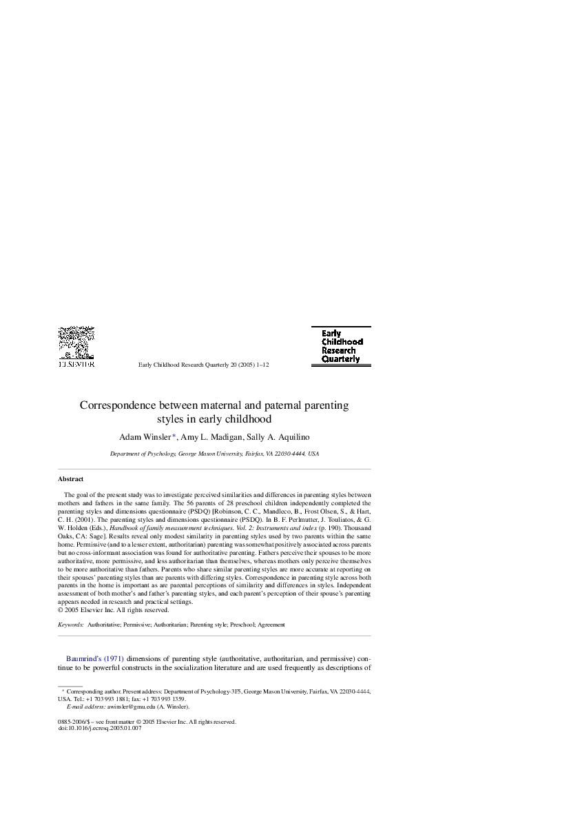 (PDF) Correspondence between maternal and paternal parenting styles in ...
