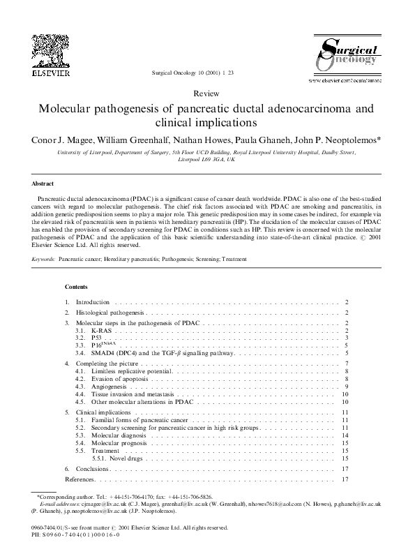 (PDF) Molecular pathogenesis of pancreatic ductal adenocarcinoma and ...