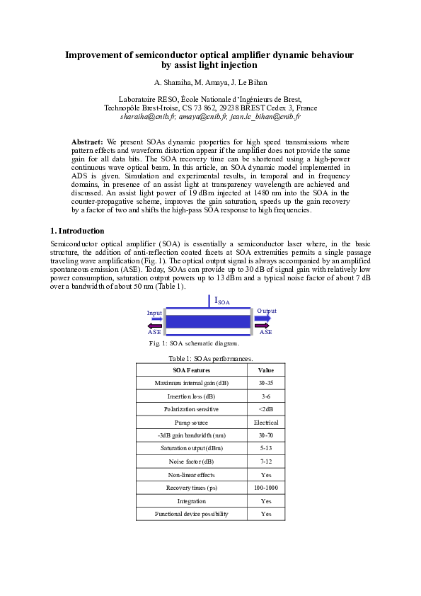 (PDF) Improvement of semiconductor optical amplifier dynamic behaviour ...