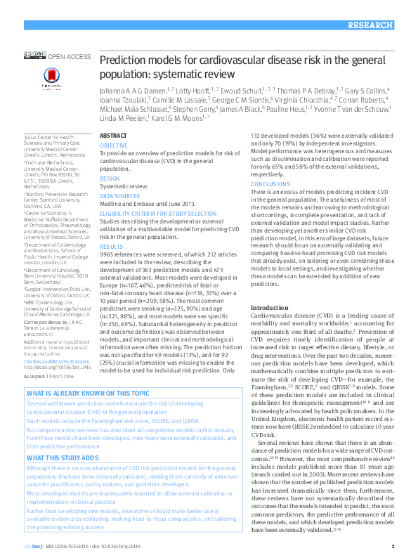 (PDF) Prediction models for cardiovascular disease risk in the general ...