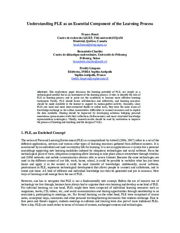 (PDF) Understanding PLE as an Essential Component of the Learning Process