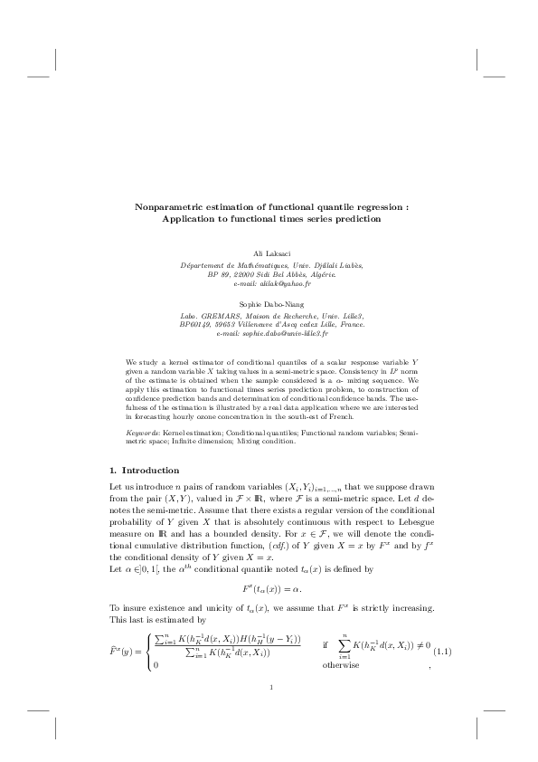 (PDF) Nonparametric estimation of functional quantile regression ...