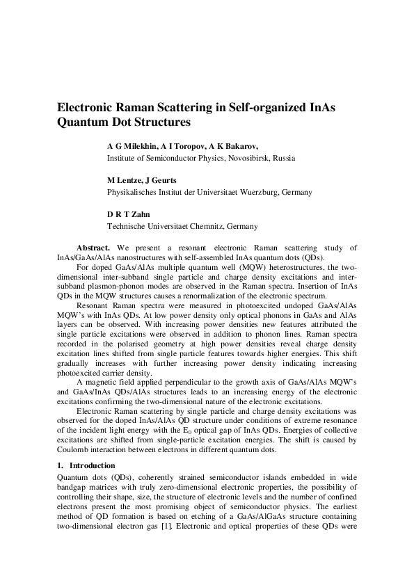(PDF) Electronic Raman scattering in self-organized InAs quantum dot ...