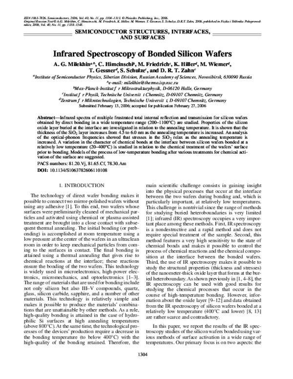 (PDF) Infrared spectroscopy of bonded silicon wafers