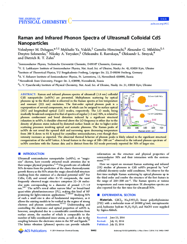 (PDF) Raman and infrared phonon spectra of ultrasmall colloidal CdS ...