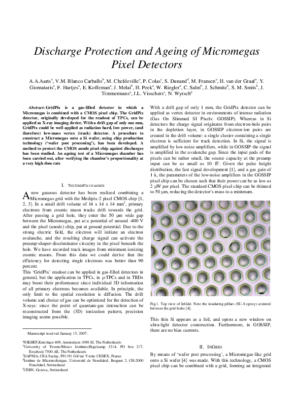 Pdf Discharge Protection And Ageing Of Micromegas Pixel Detectors Nicolas Wyrsch Academia Edu