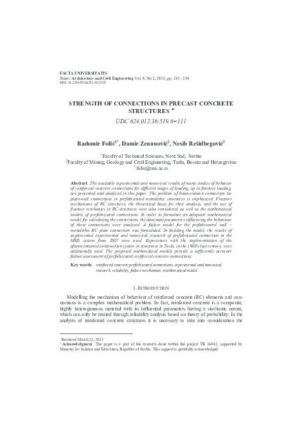 (PDF) Strength of connections in precast concrete structures