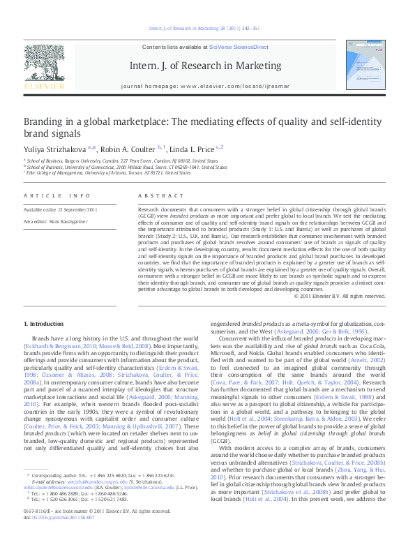 (PDF) Branding in a global marketplace: The mediating effects of ...