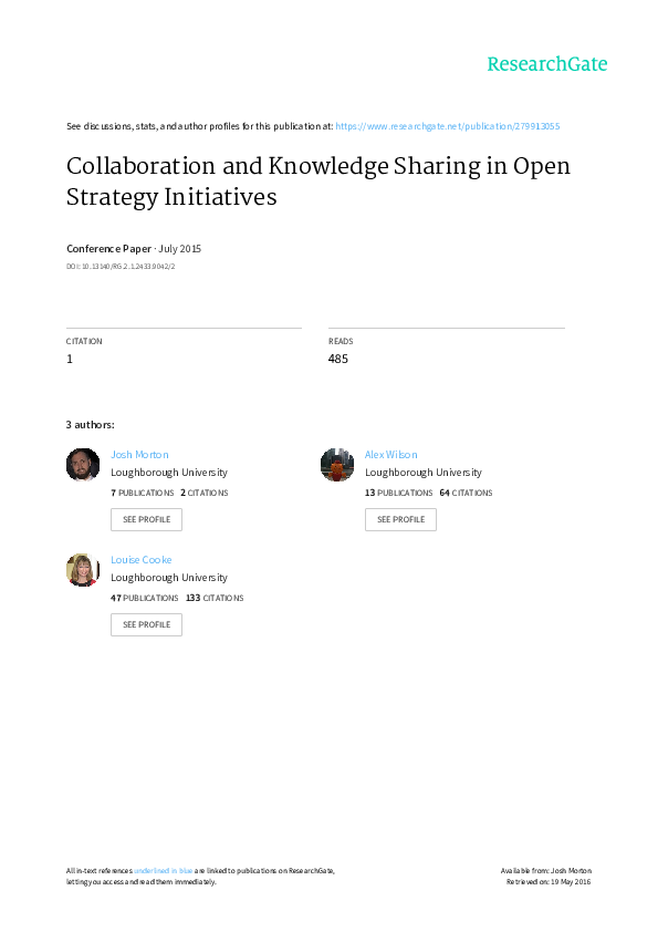 (PDF) Collaboration and Knowledge Sharing in Open Strategy Initiatives