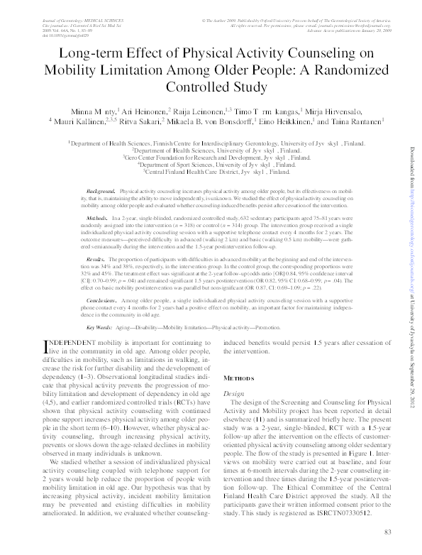 (PDF) Long-term Effect of Physical Activity Counseling on Mobility ...