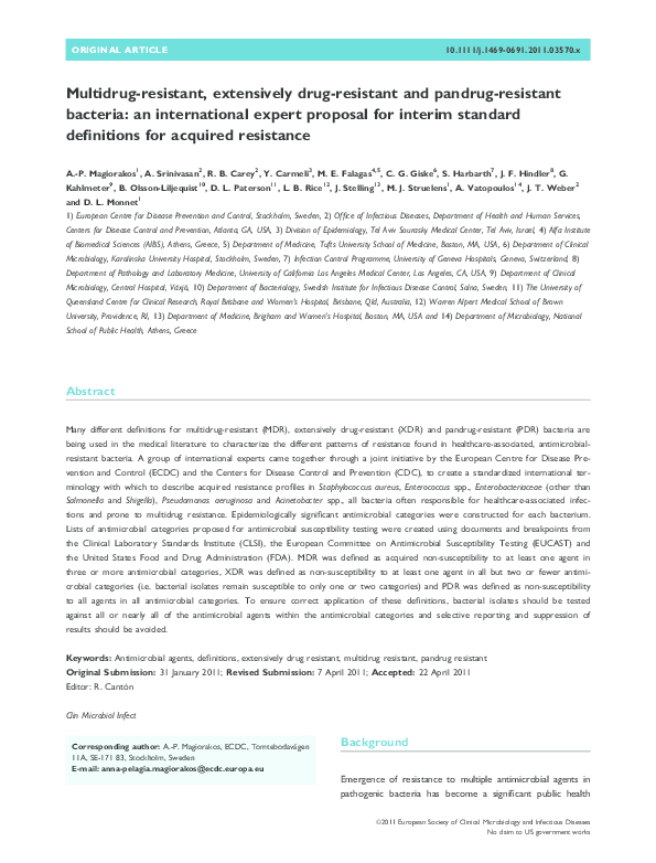 (PDF) Multidrugresistant, extensively drugresistant and pandrug