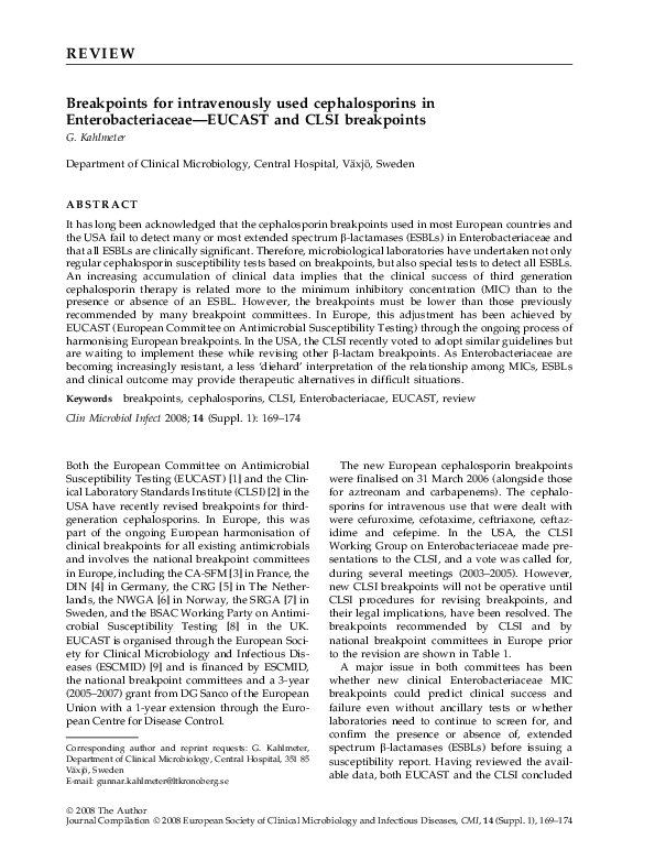 (PDF) Breakpoints for intravenously used cephalosporins in ...