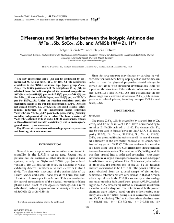 (PDF) Differences and Similarities between the Isotypic Antimonides MFe ...