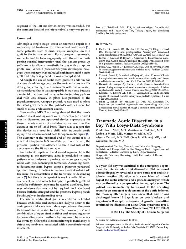 (PDF) Traumatic Aortic Dissection in a Boy With Loeys-Dietz Syndrome