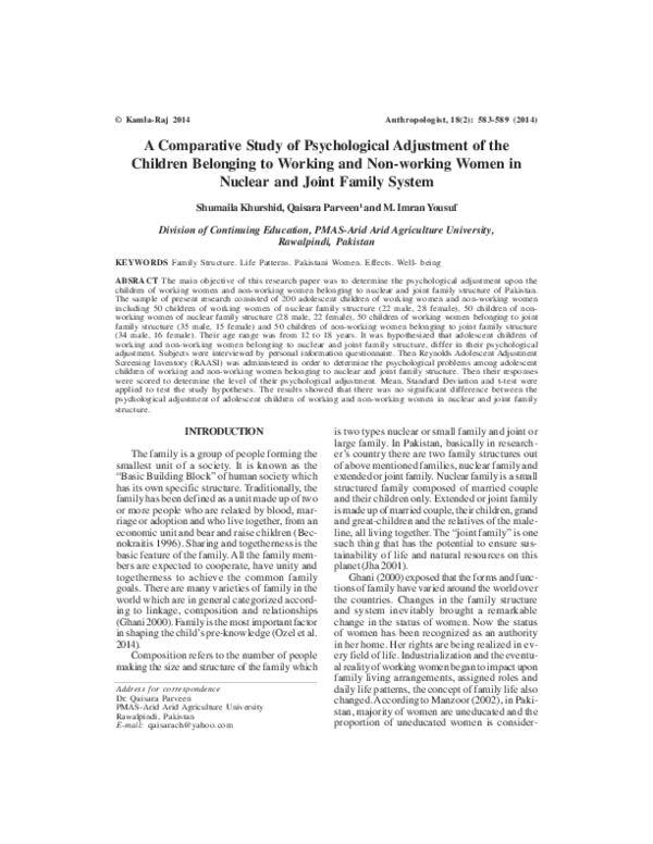 (PDF) A Comparative Study of Psychological Adjustment of the Children ...