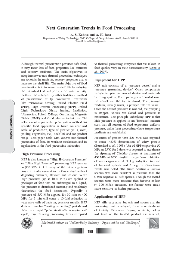 (PDF) Next Generation Trends in Food Processing