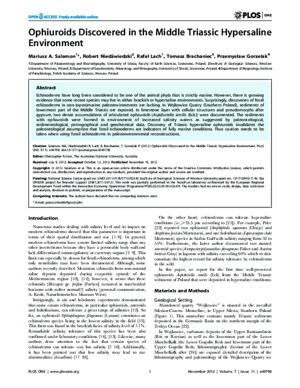(PDF) Correction: Ophiuroids Discovered in the Middle Triassic ...