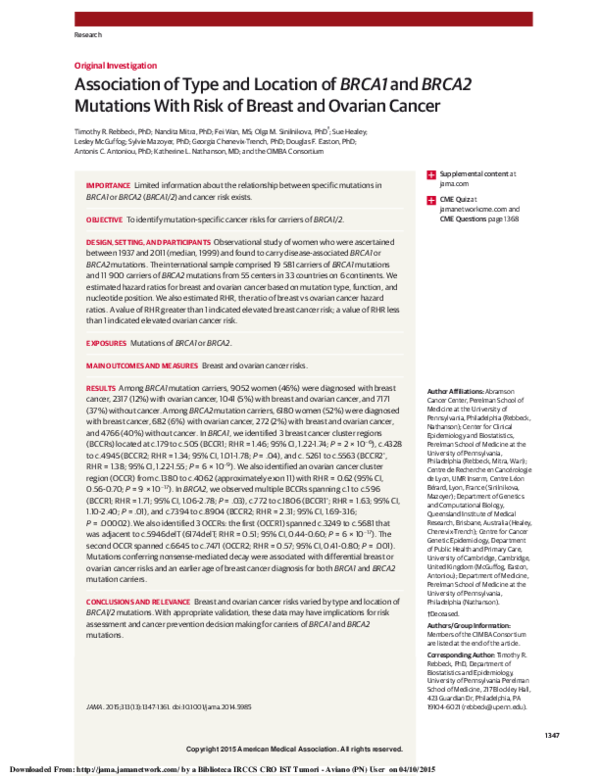 (PDF) Association of Type and Location of BRCA1 and BRCA2 Mutations ...