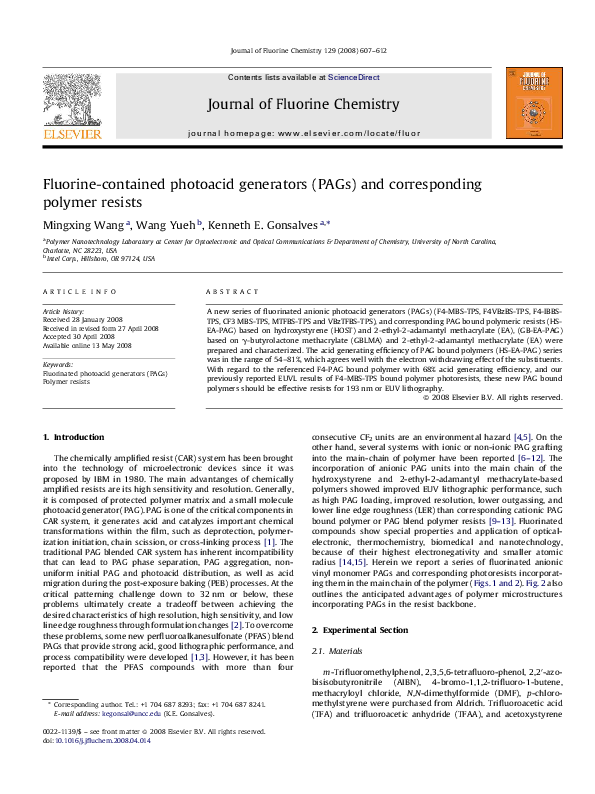 (PDF) Fluorine-contained photoacid generators (PAGs) and corresponding ...