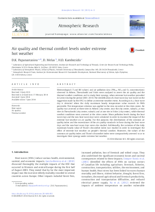 (PDF) Air quality and thermal comfort levels under extreme hot weather