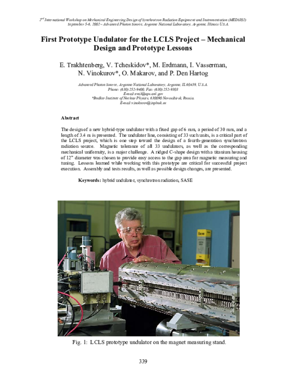 (PDF) First Prototype Undulator for the LCLS Project–Mechanical Design ...