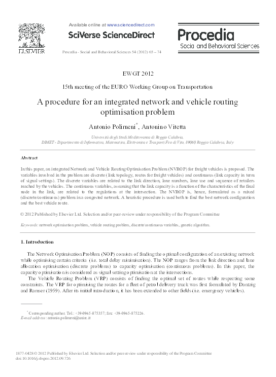 (PDF) A Procedure for an Integrated Network and Vehicle Routing ...