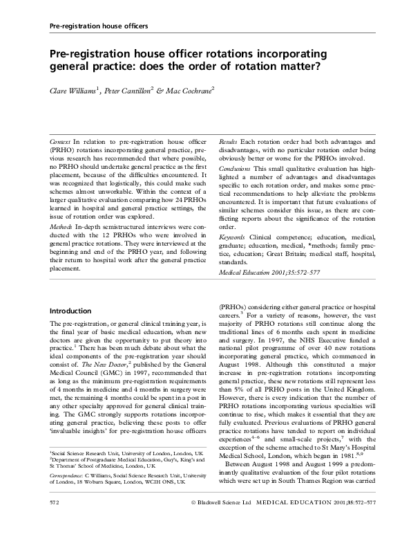 (PDF) Pre-registration house officer rotations incorporating general ...