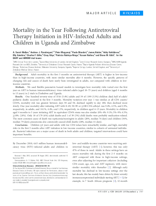 (PDF) Mortality in the Year Following Antiretroviral Therapy Initiation ...