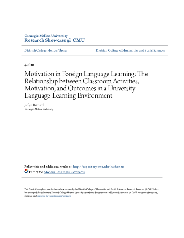 (PDF) Motivation in Foreign Language Learning The Relationship between