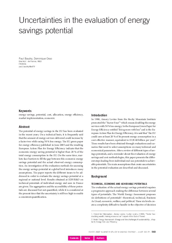 (PDF) Uncertainties in the evaluation of energy savings potential