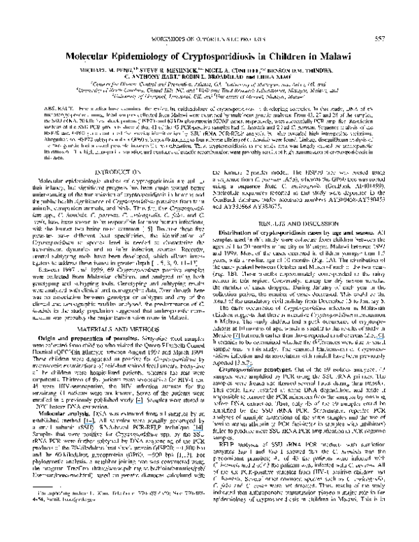 (PDF) Molecular Epidemiology of Cryptosporidiosis in Children in Malawi