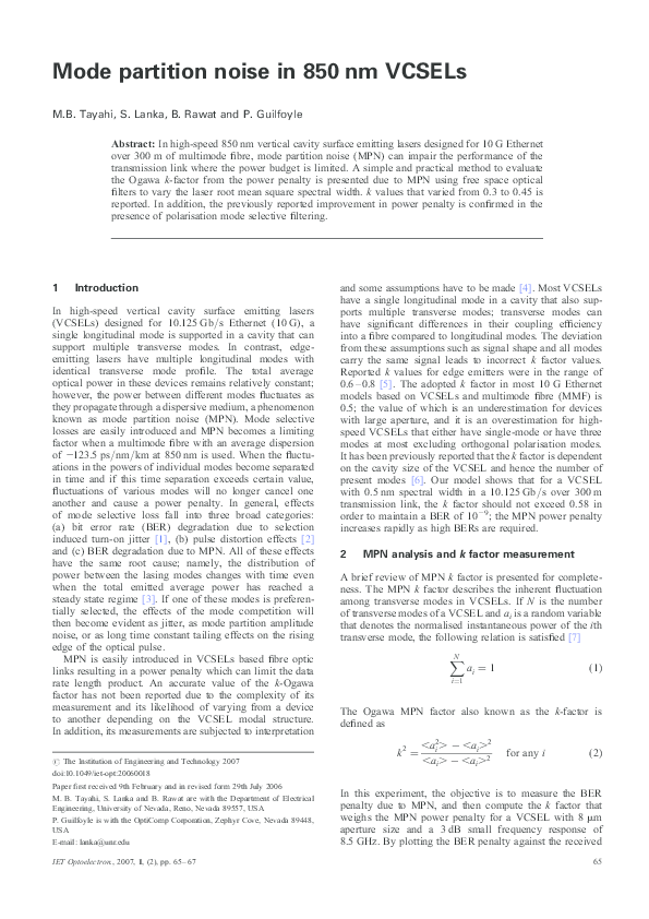 (PDF) Mode partition noise in 850 nm VCSELs Banmali Rawat Academia.edu