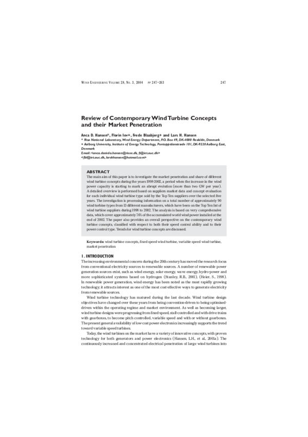 (PDF) Review of Contemporary Wind Turbine Concepts and their Market ...
