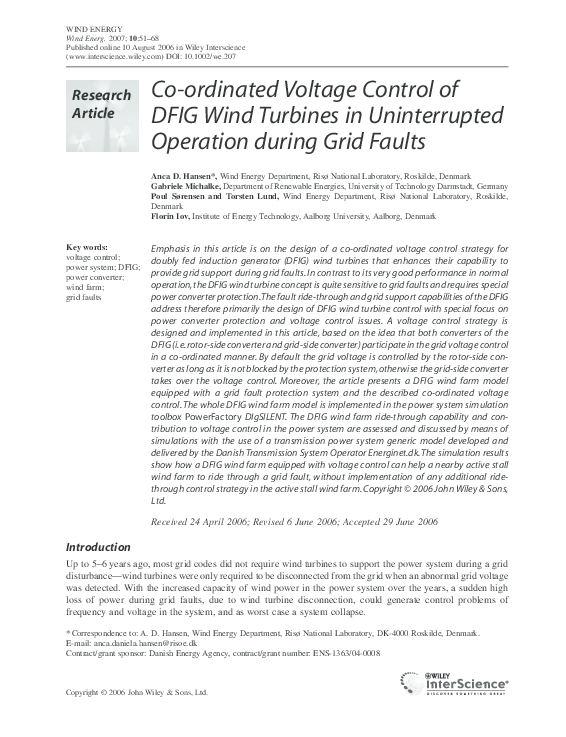 (PDF) Coordinated voltage control of DFIG wind turbines in
