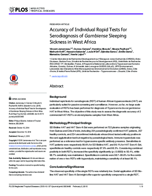 (PDF) Accuracy of Individual Rapid Tests for Serodiagnosis of Gambiense ...