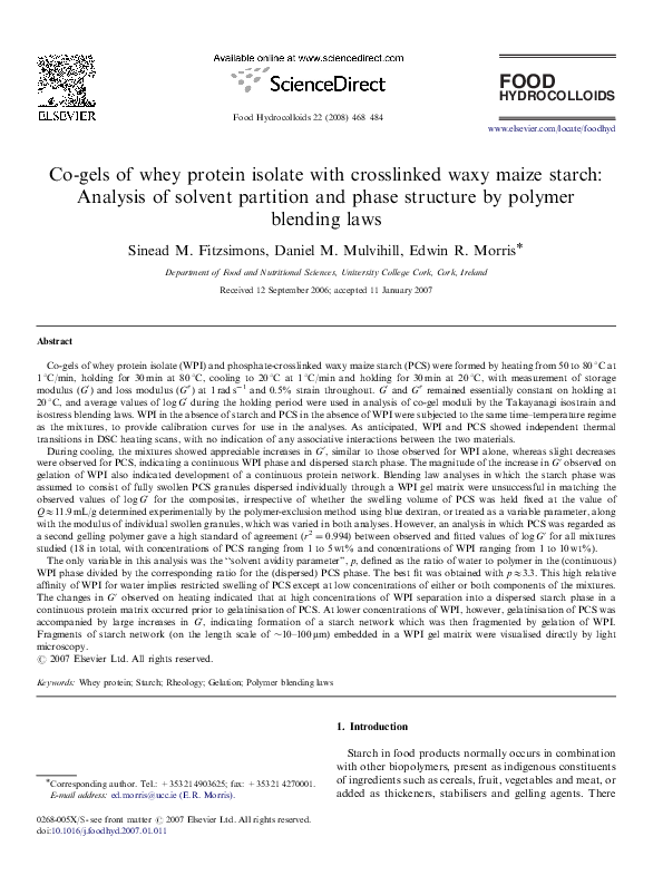 (PDF) Cogels of whey protein isolate with crosslinked waxy maize