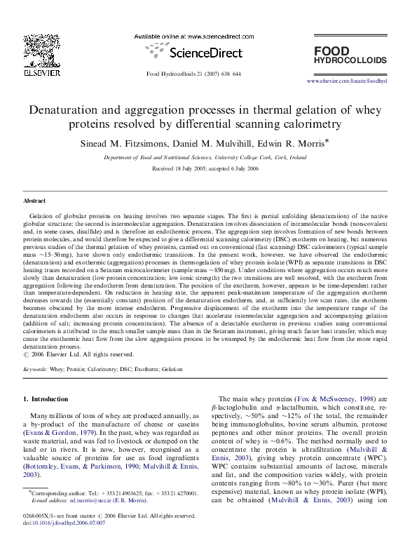 (PDF) Denaturation and aggregation processes in thermal gelation of whey proteins resolved by