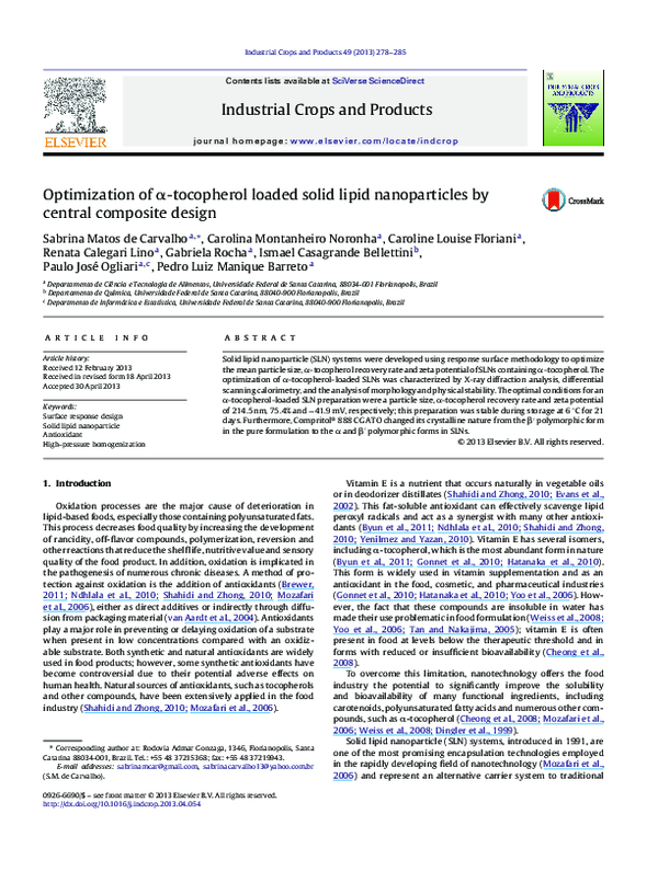 (PDF) Optimization of alpha-tocopherol loaded solid lipid nanoparticles ...